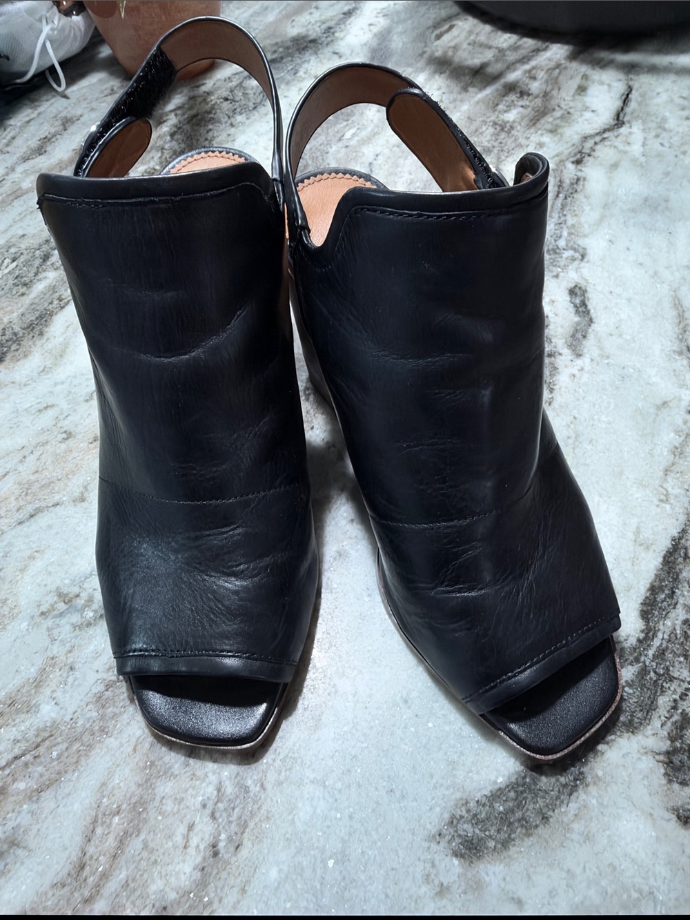 Franco Sarto Black Leather Open-Toe Slingback Sandals
